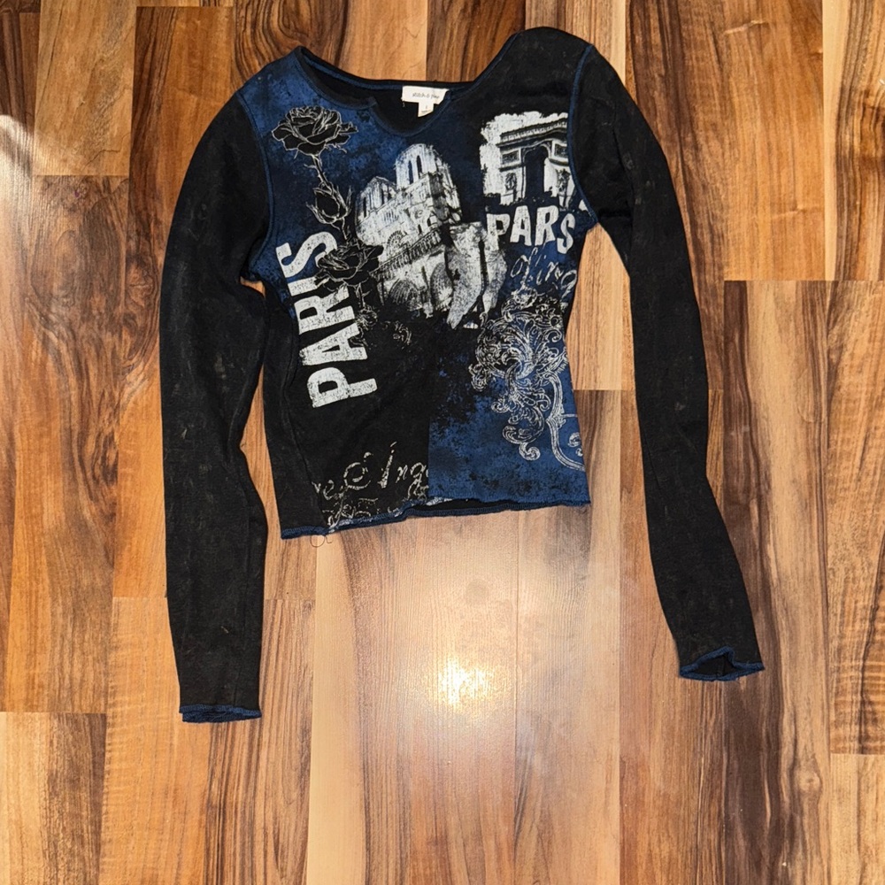 Paris Y2k Long Sleeve Shirt - Blue and Black